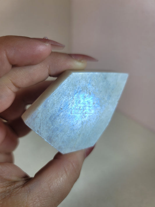 (B) White Rainbow Moonstone Faceted Freeform w/Blue Flash