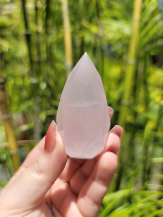 (G) Jelly Rose Quartz Faceted Flame from Brazil