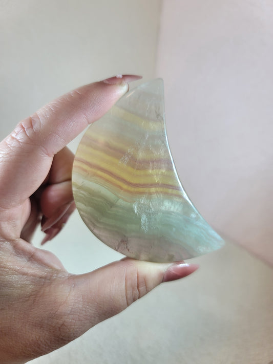(E) Large Pastel Candy Fluorite Crescent Moon