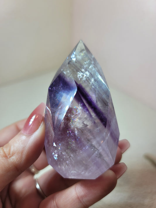 (B) High Quality Phantom Amethyst Faceted Flame from Brazil