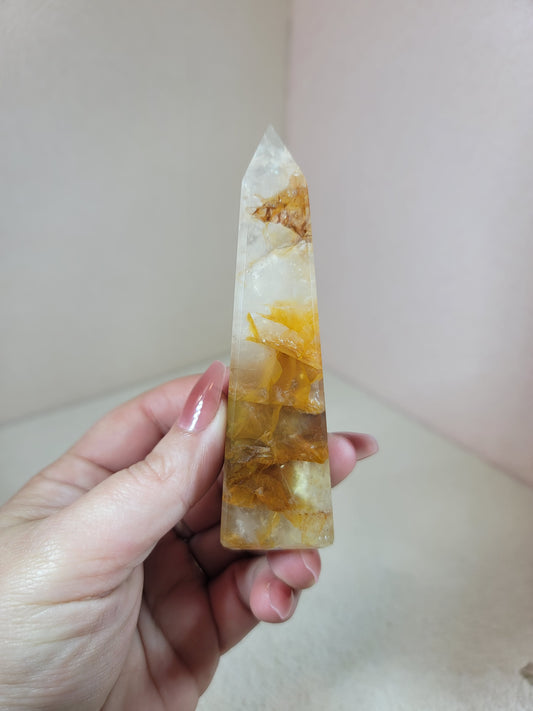 (C) High Quality Girasol Golden Healer Iron Included Obelisks from Brazil