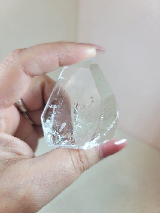 (G) High Quality Polished Lemurian Faceted Freeform Free Form Clear Quartz from Brazil
