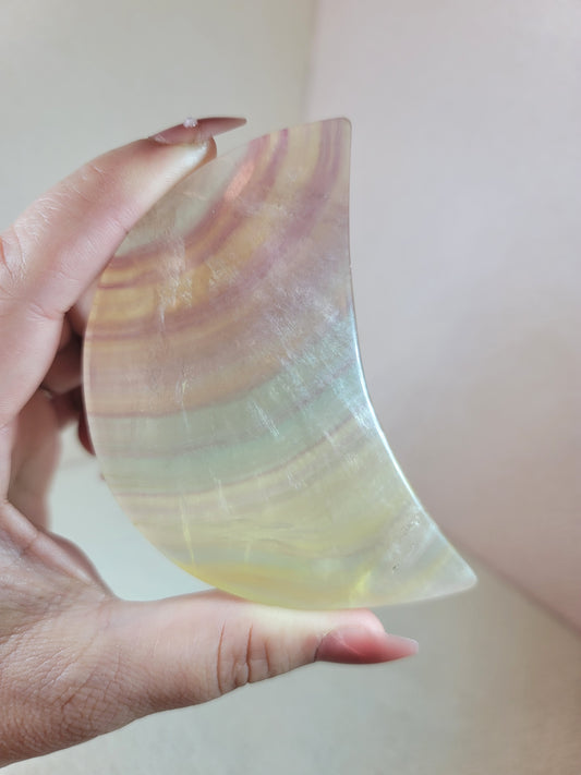(C) Large Pastel Rainbow Candy Fluorite Crescent Moon
