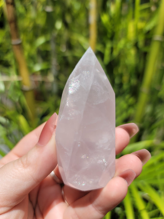 (C) Jelly Rose Quartz Faceted Flame from Brazil